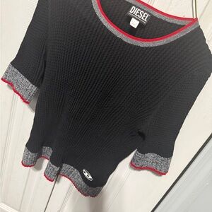 Diesel Black Knit Top with Red Trim